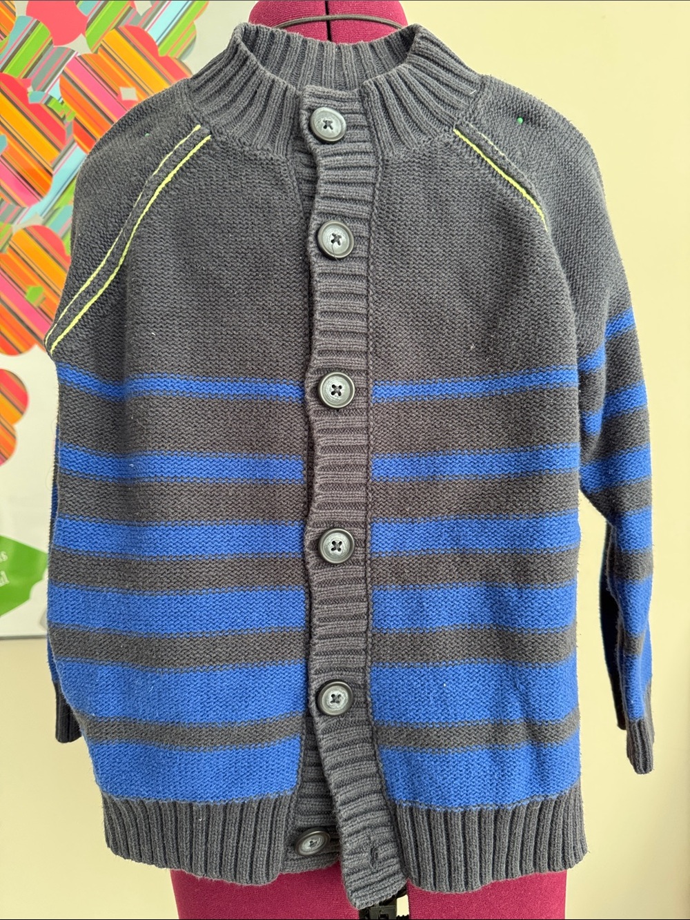 Kids Striped Button-Up Cardigan Sweater - Gray & Blue